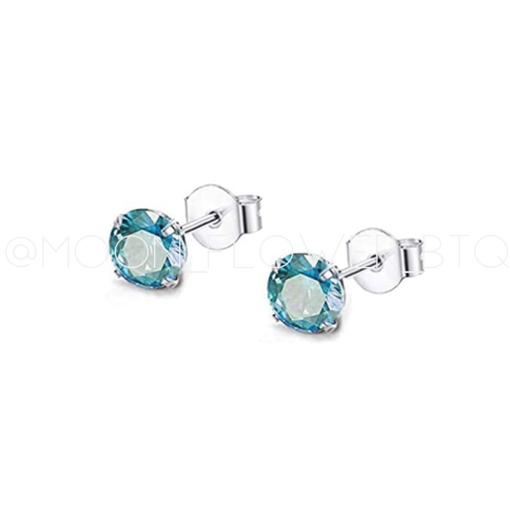 4mm Turquoise Cubic Zirconia Stud Earrings – Stainless Steel Hypoallergenic - Picture 1 of 3